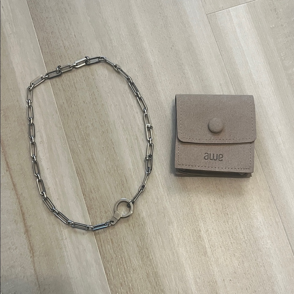 Silver Chain Necklace with Tan Pouch